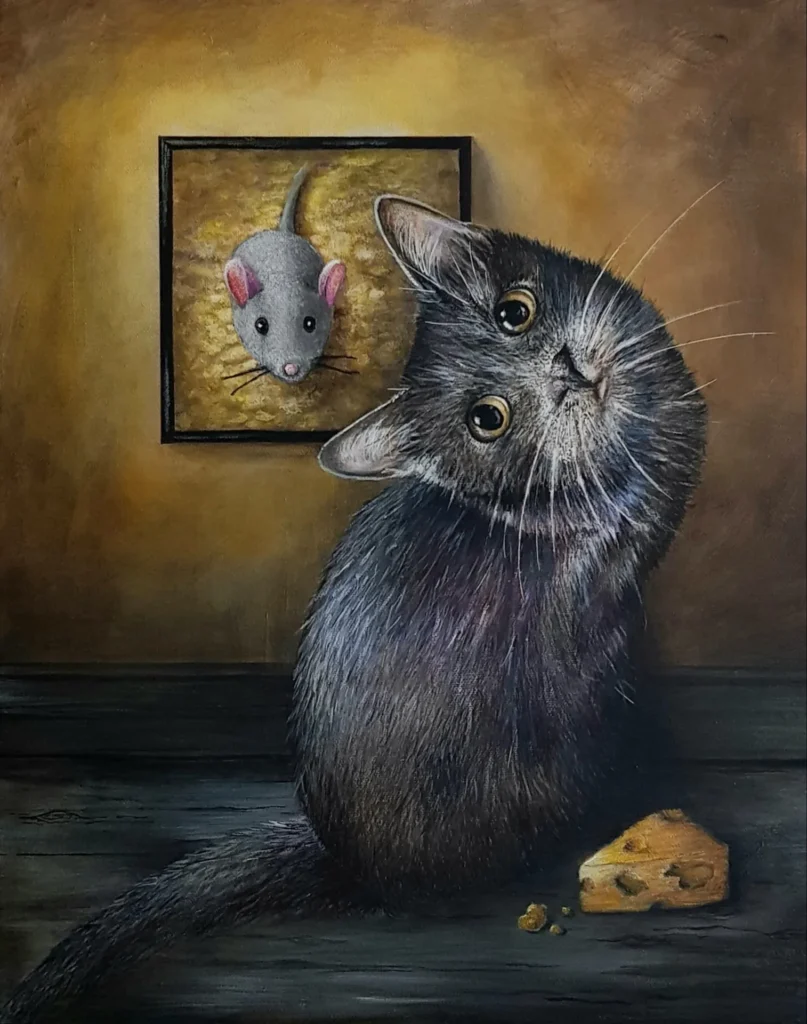 Lui Lui nevű cicát ábrázoló kép. 50 x 40 cm - feszített vászon, akril